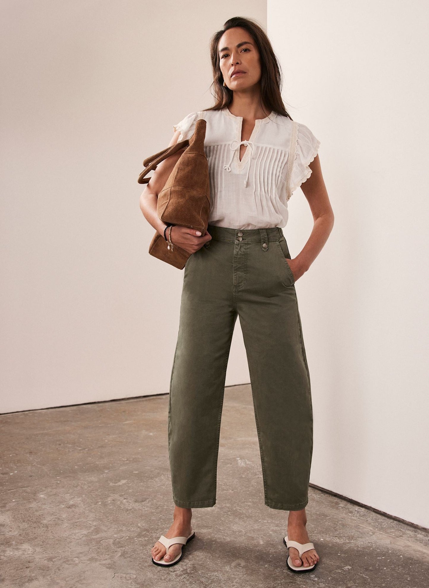 Khaki Barrel Chino Trousers