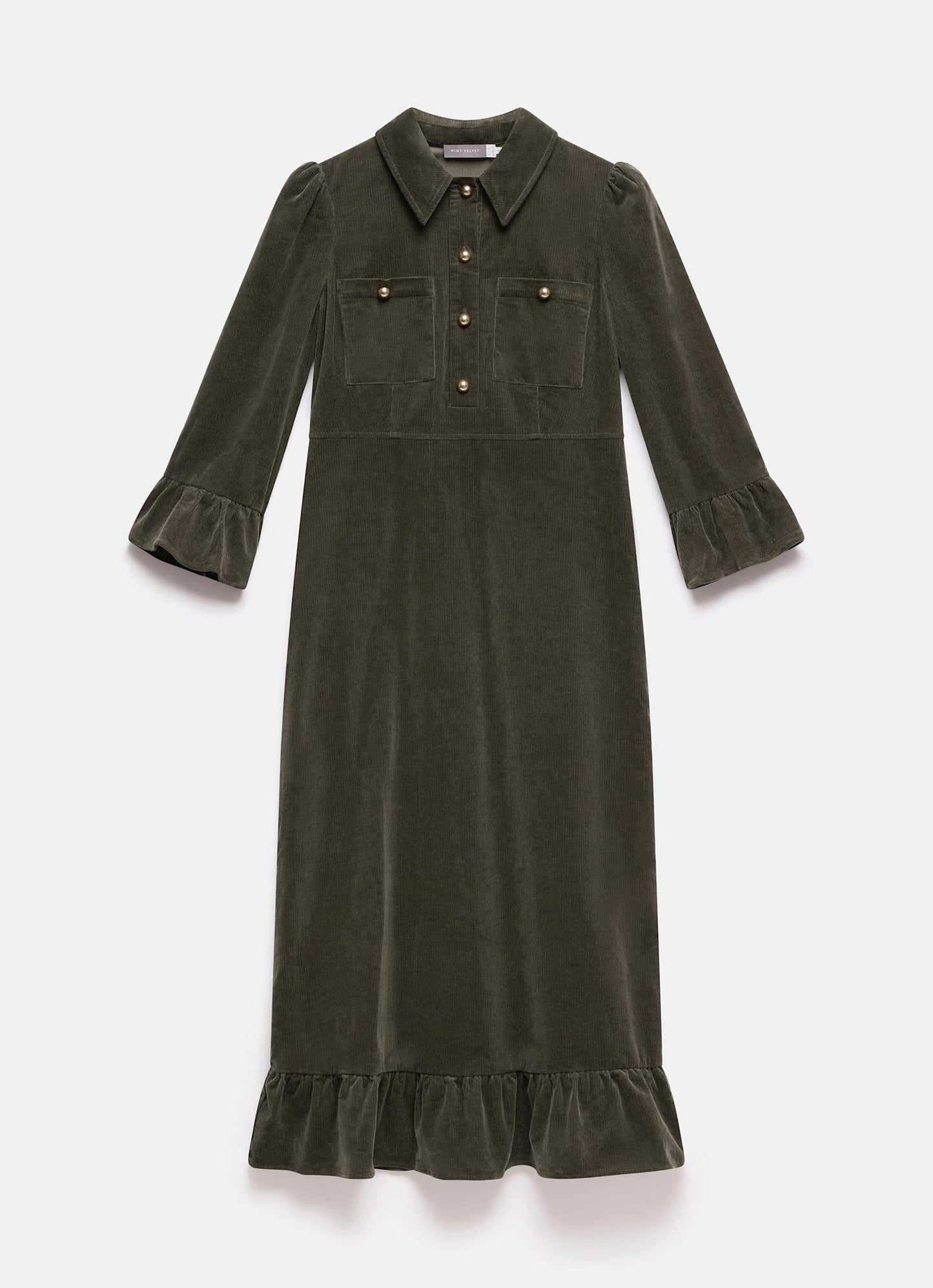 Khaki Corduroy Midi Dress