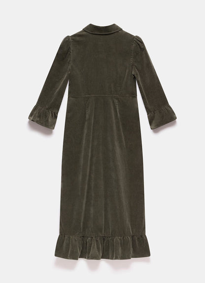 Khaki Corduroy Midi Dress