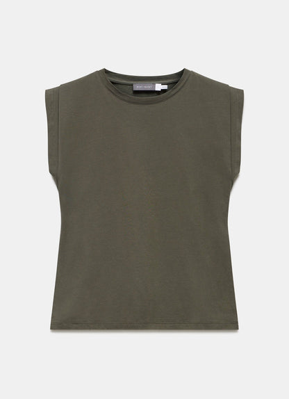 Khaki Cotton Extended Shoulder T-Shirt