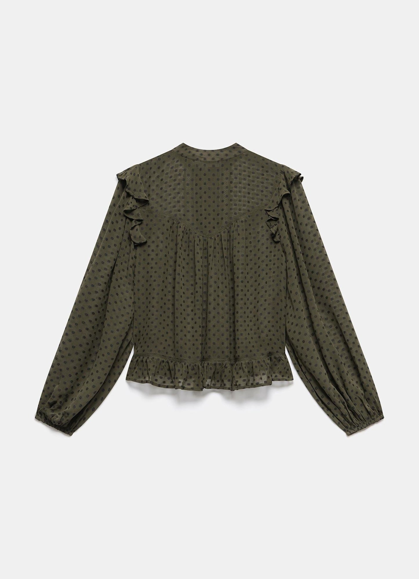 Khaki Jacquard Ruffle Detail Blouse