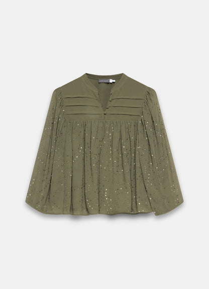 Khaki Embellished Cape Top