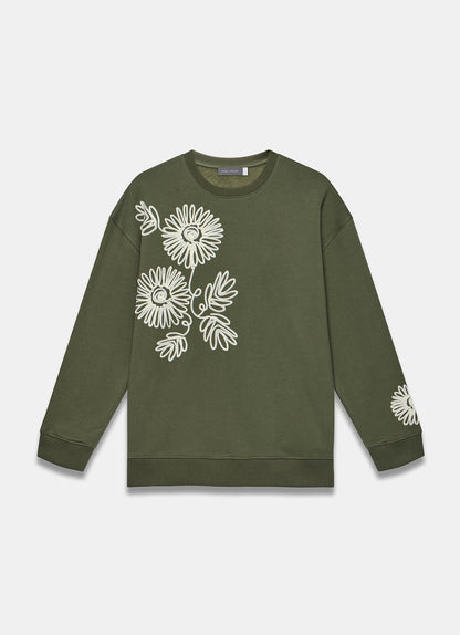 Khaki Cotton Blend Flower Sweatshirt