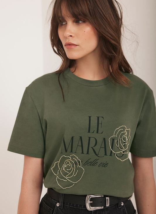 Khaki Graphic Slogan T-Shirt