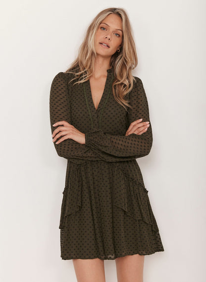 Khaki Jacquard Polka Dot Mini Dress