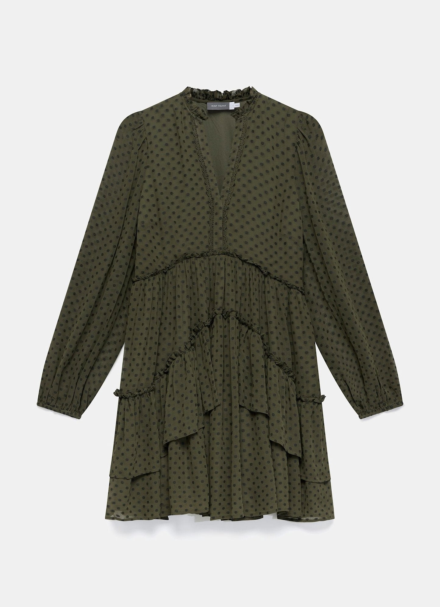 Khaki Jacquard Polka Dot Mini Dress