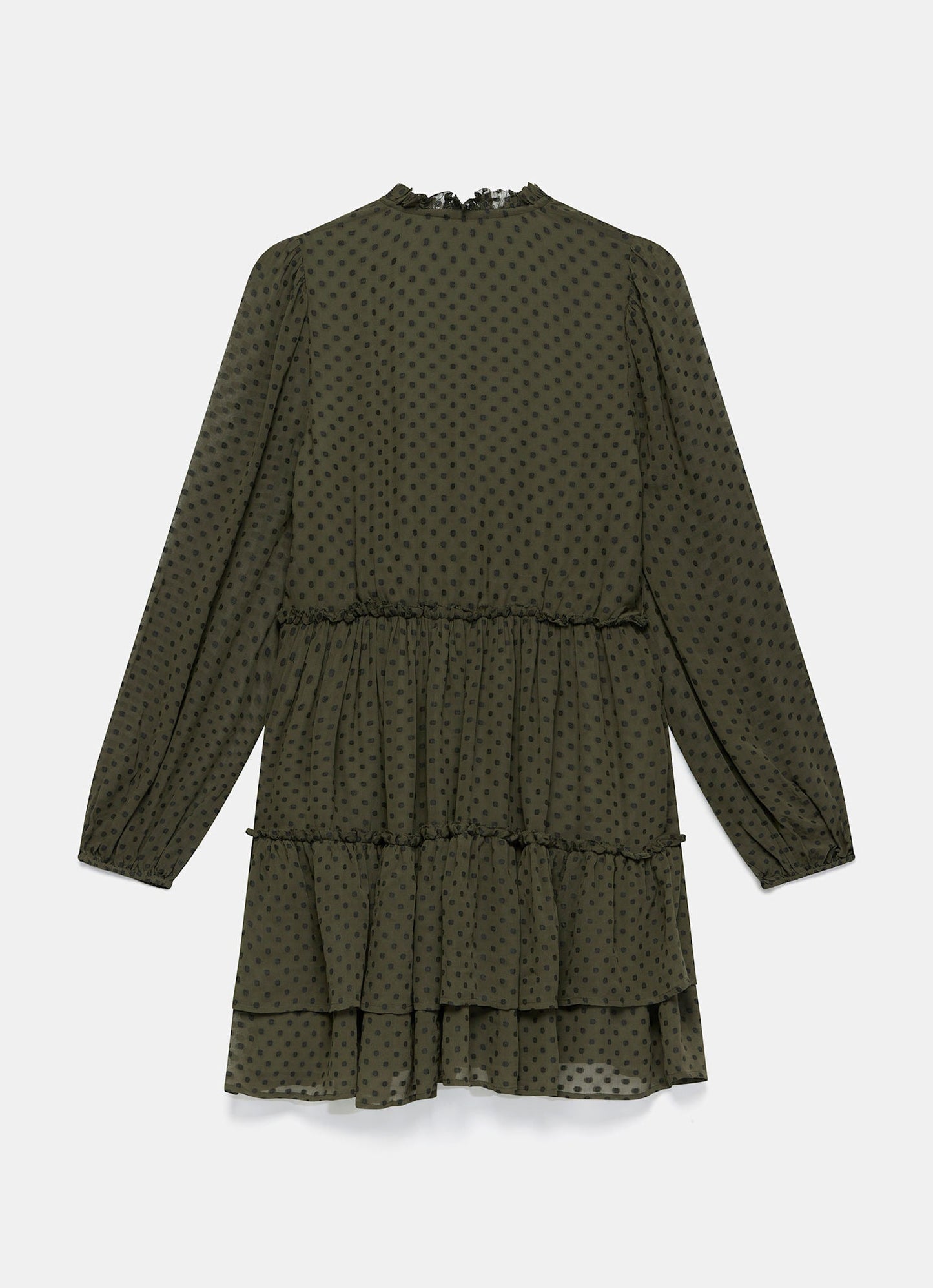 Khaki Jacquard Polka Dot Mini Dress