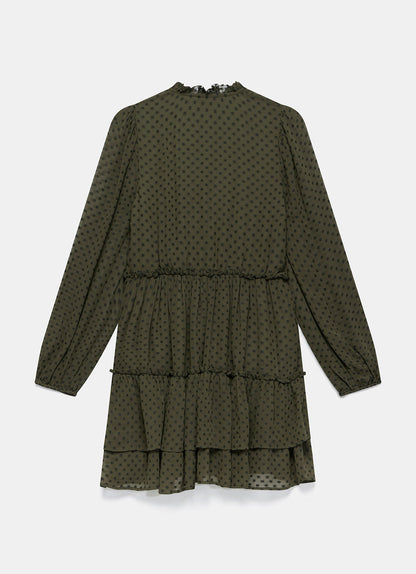 Khaki Jacquard Polka Dot Mini Dress