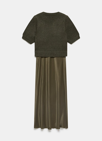 Khaki Layered Jumper Midi Dress