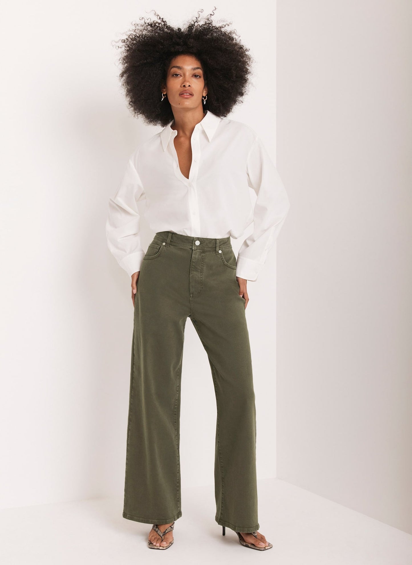 Khaki Wide Leg Jeans