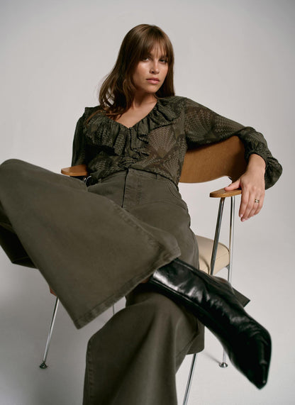 Khaki Printed Long Sleeve Blouse