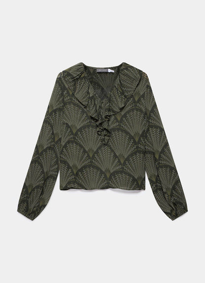Khaki Printed Long Sleeve Blouse