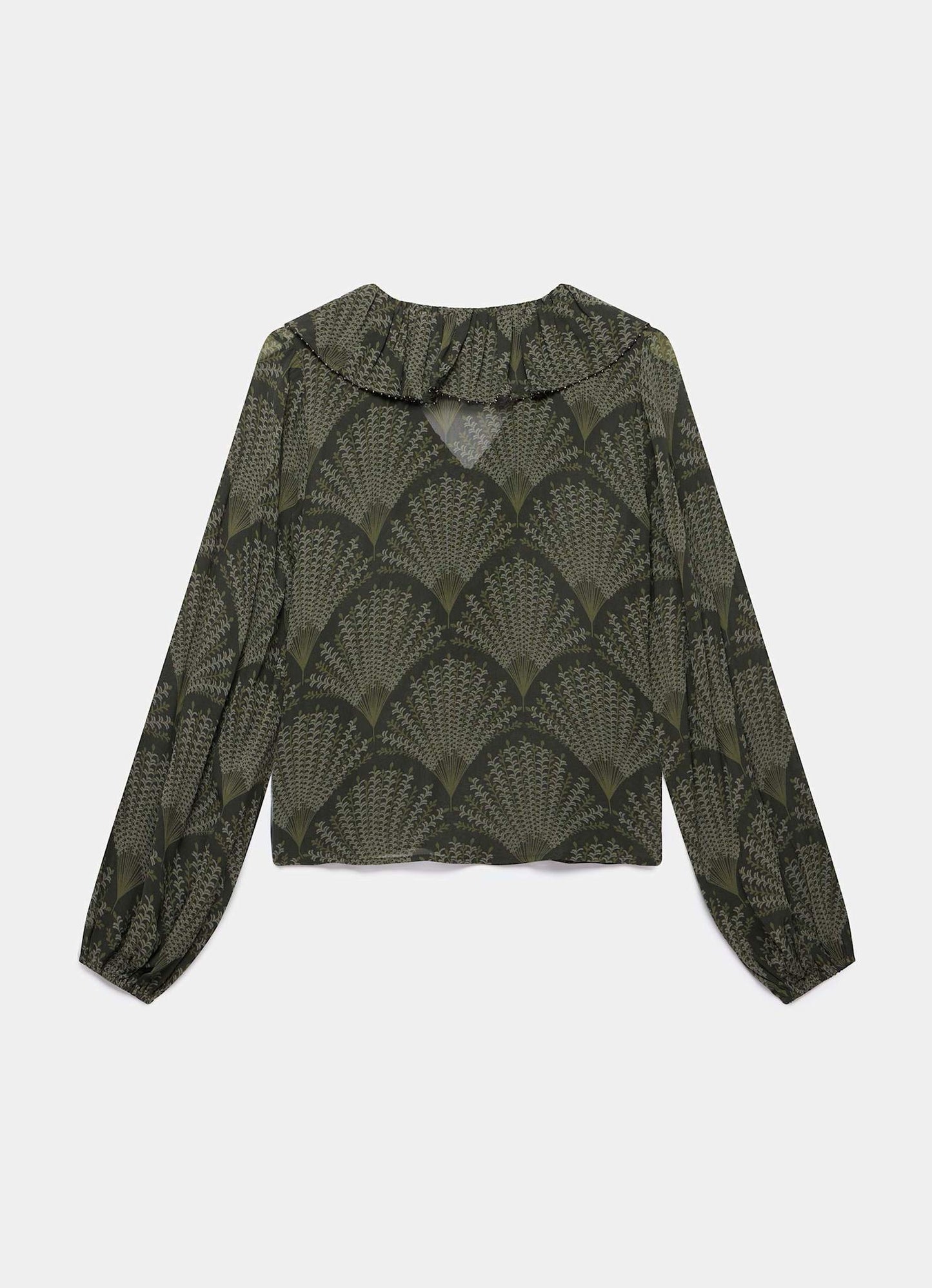 Khaki Printed Long Sleeve Blouse