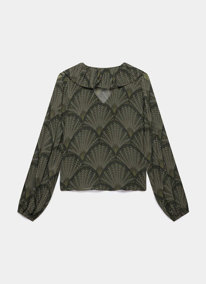 Khaki Printed Long Sleeve Blouse