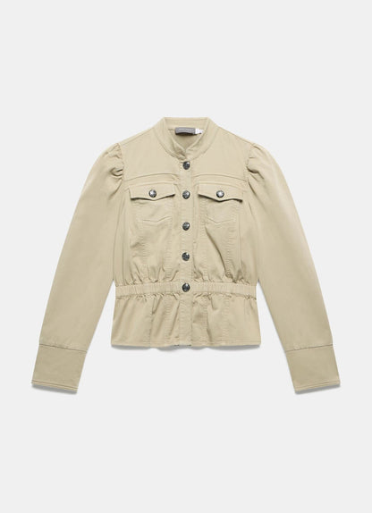 Khaki Puff Sleeve Peplum Jacket