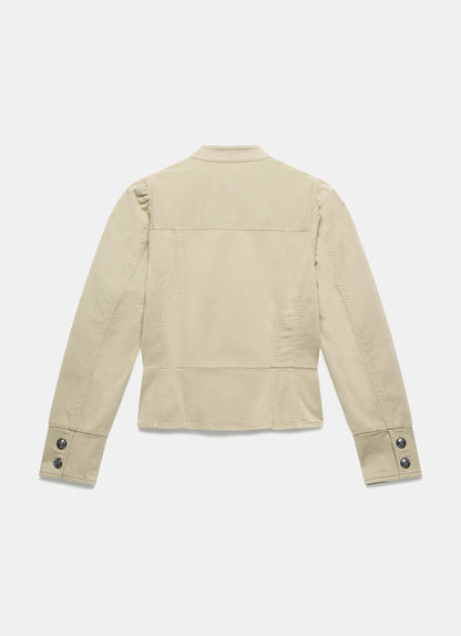 Khaki Puff Sleeve Peplum Jacket