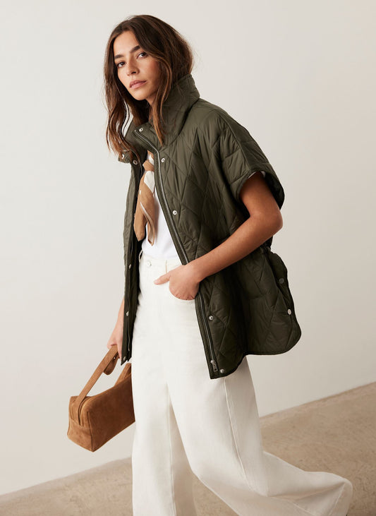 Khaki Quilted Oversized Gilet
