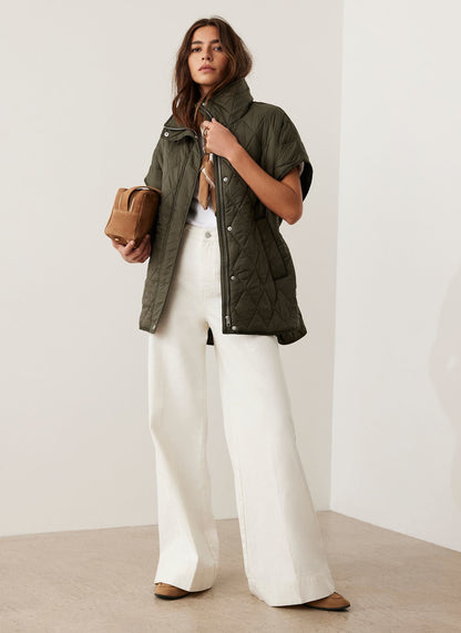 Khaki Quilted Oversized Gilet