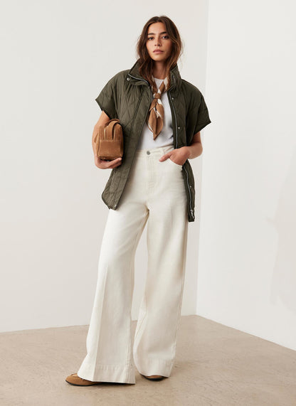 Khaki Quilted Oversized Gilet