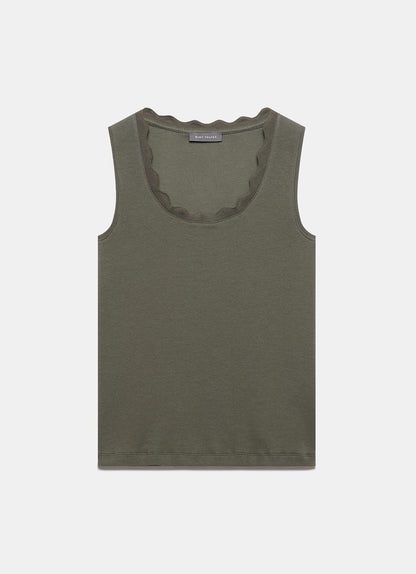 Khaki Scallop Trim Vest Top