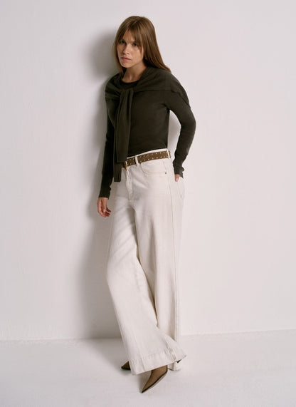 Khaki Cotton Blend Scarf Detail Knit Jumper