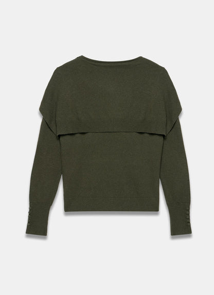 Khaki Cotton Blend Scarf Detail Knit Jumper