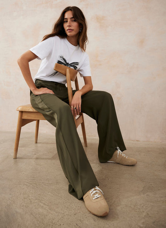 Khaki Side Stripe Wide Trousers