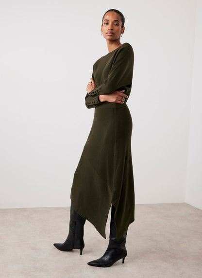 Khaki Batwing Asymmetric Knit Maxi Dress