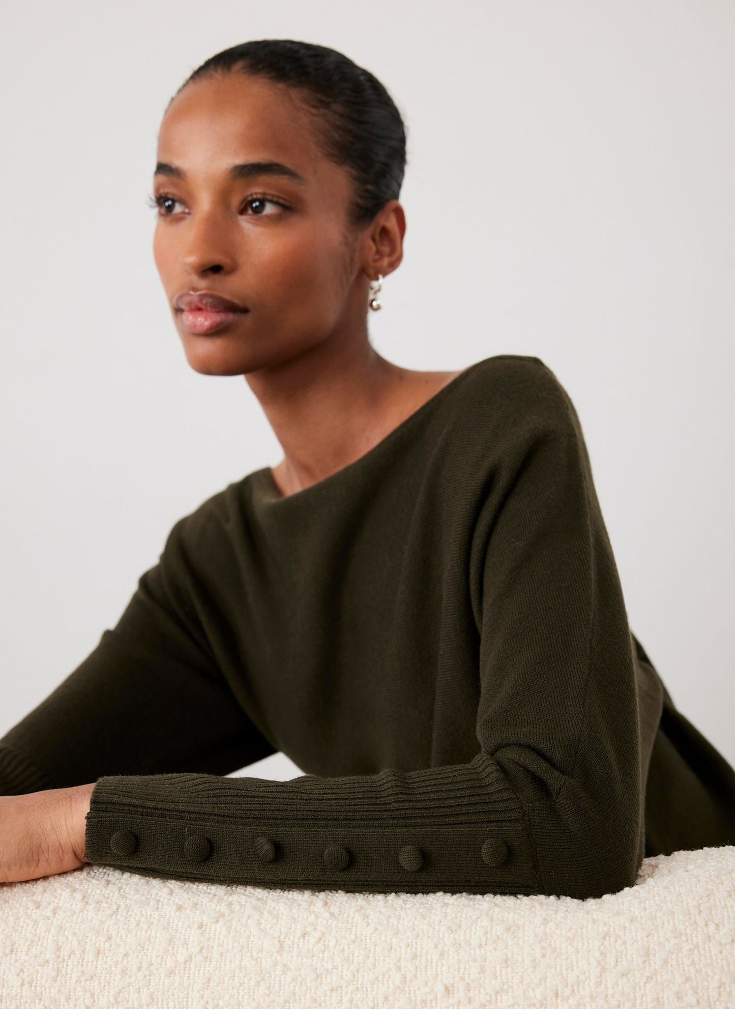 Khaki Batwing Asymmetric Knit Maxi Dress