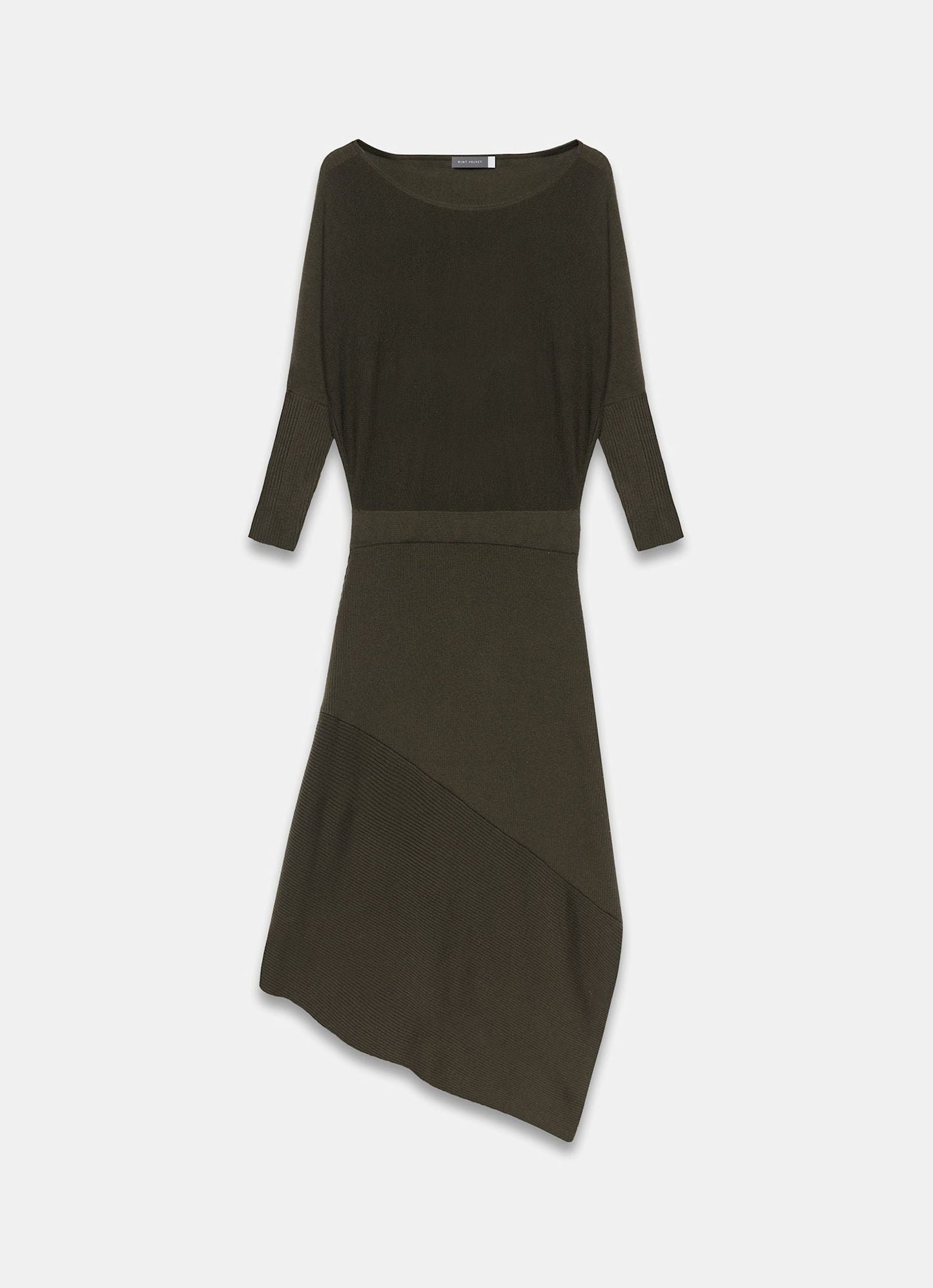 Khaki Batwing Asymmetric Knit Maxi Dress