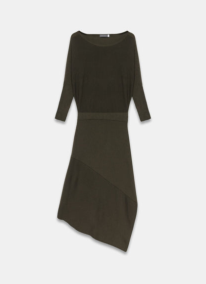Khaki Batwing Asymmetric Knit Maxi Dress