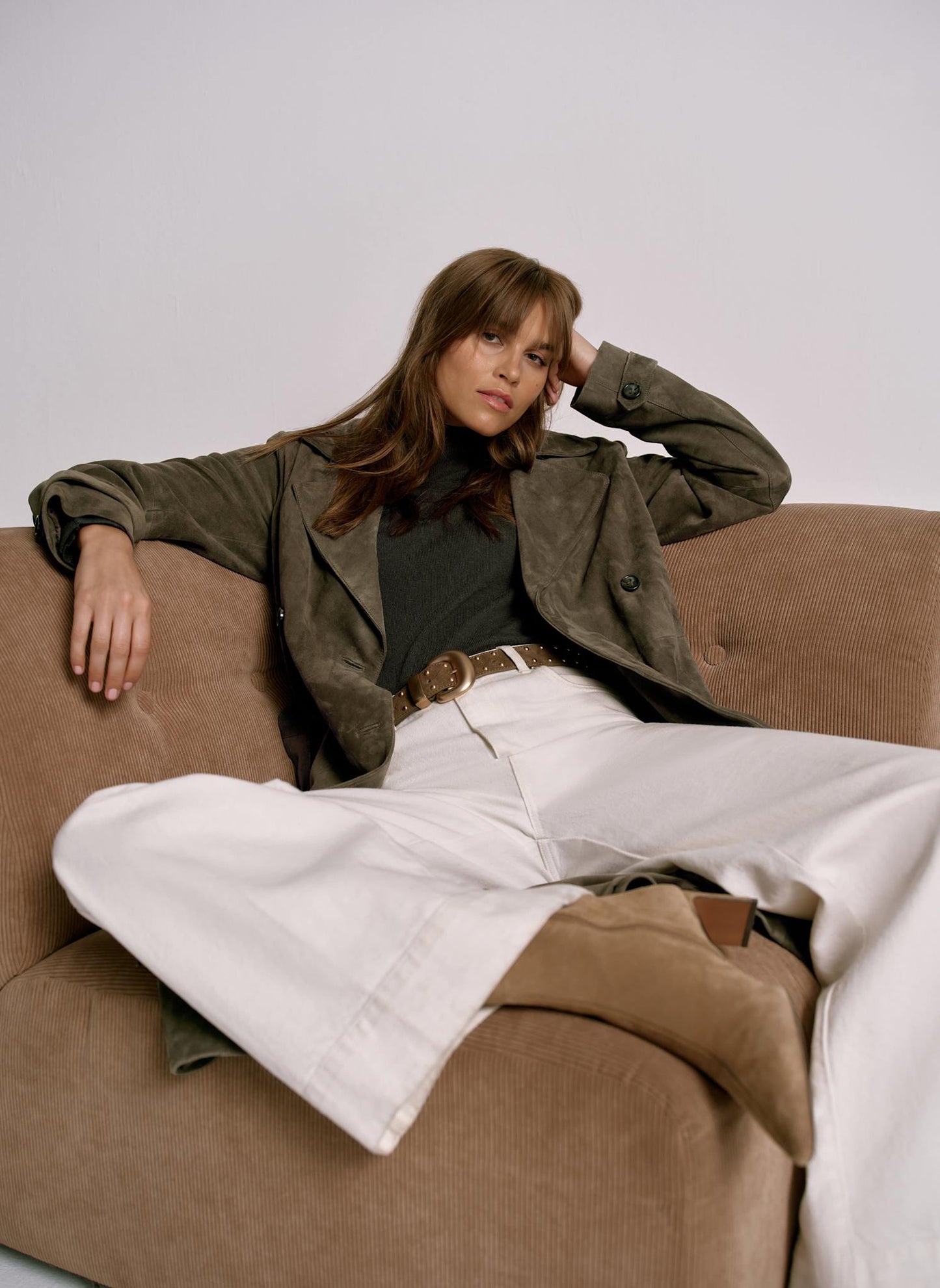 Khaki Suede Trench Coat
