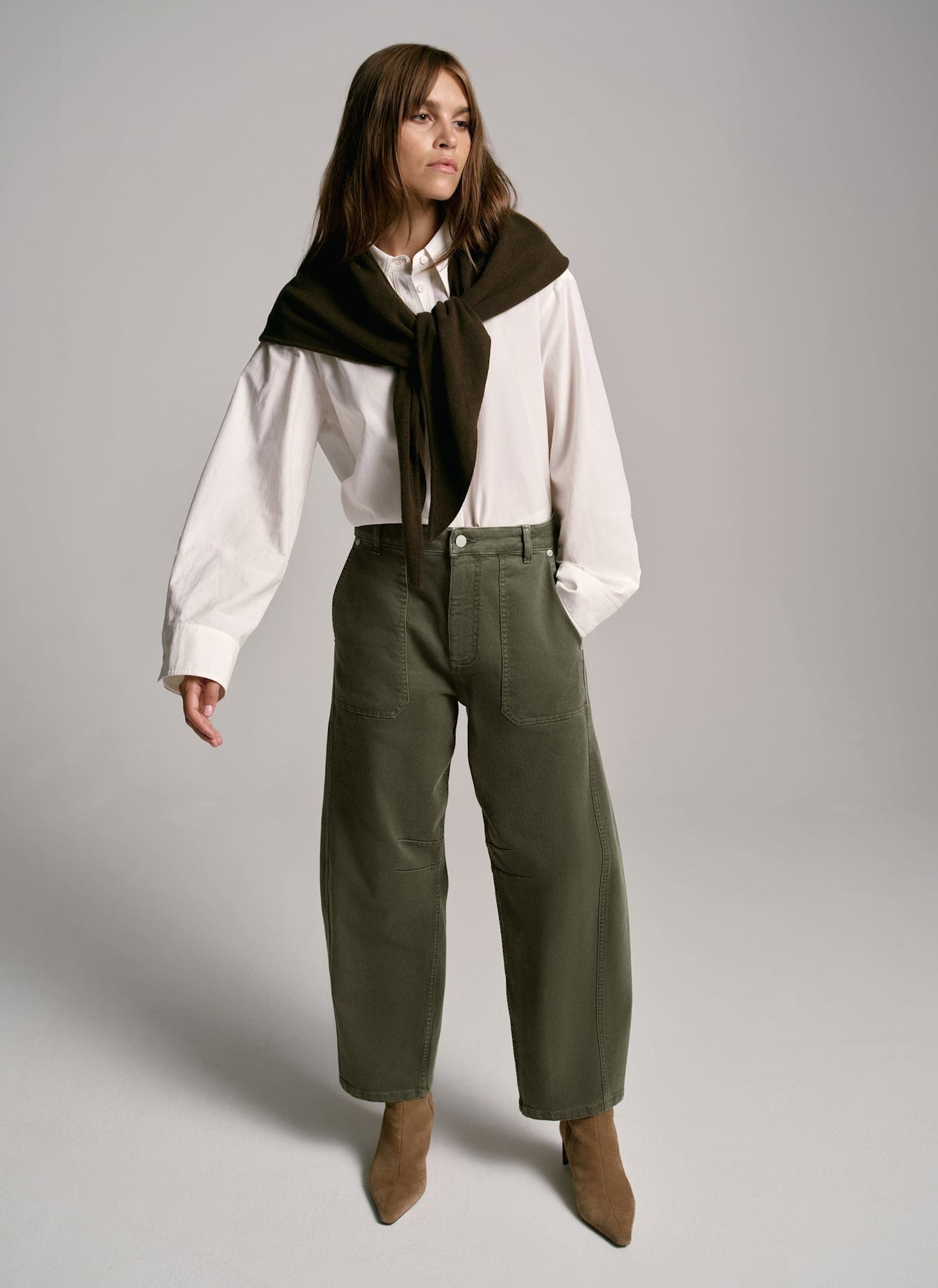Khaki Utility Barrel Leg Jeans