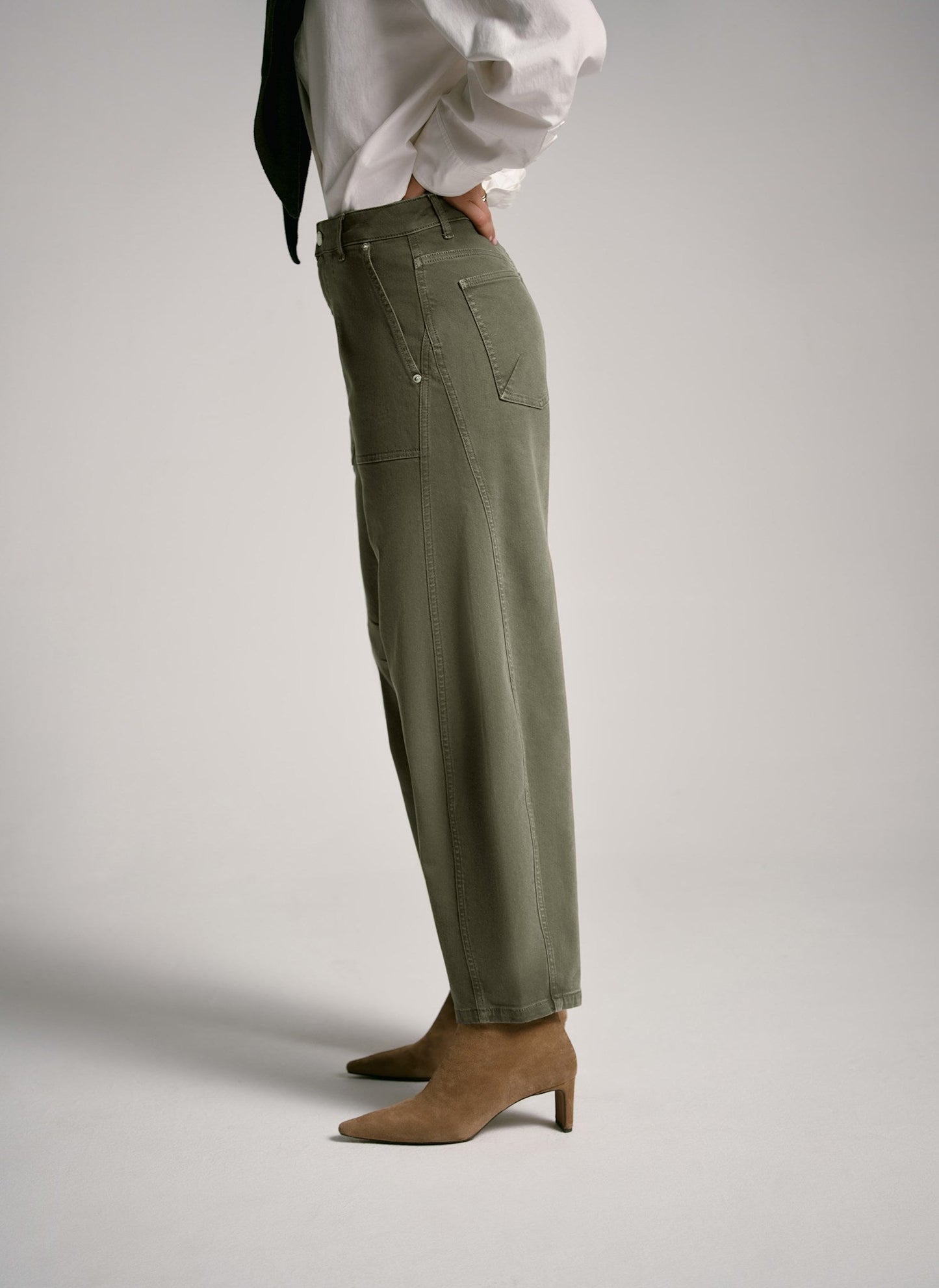 Khaki Utility Barrel Leg Jeans