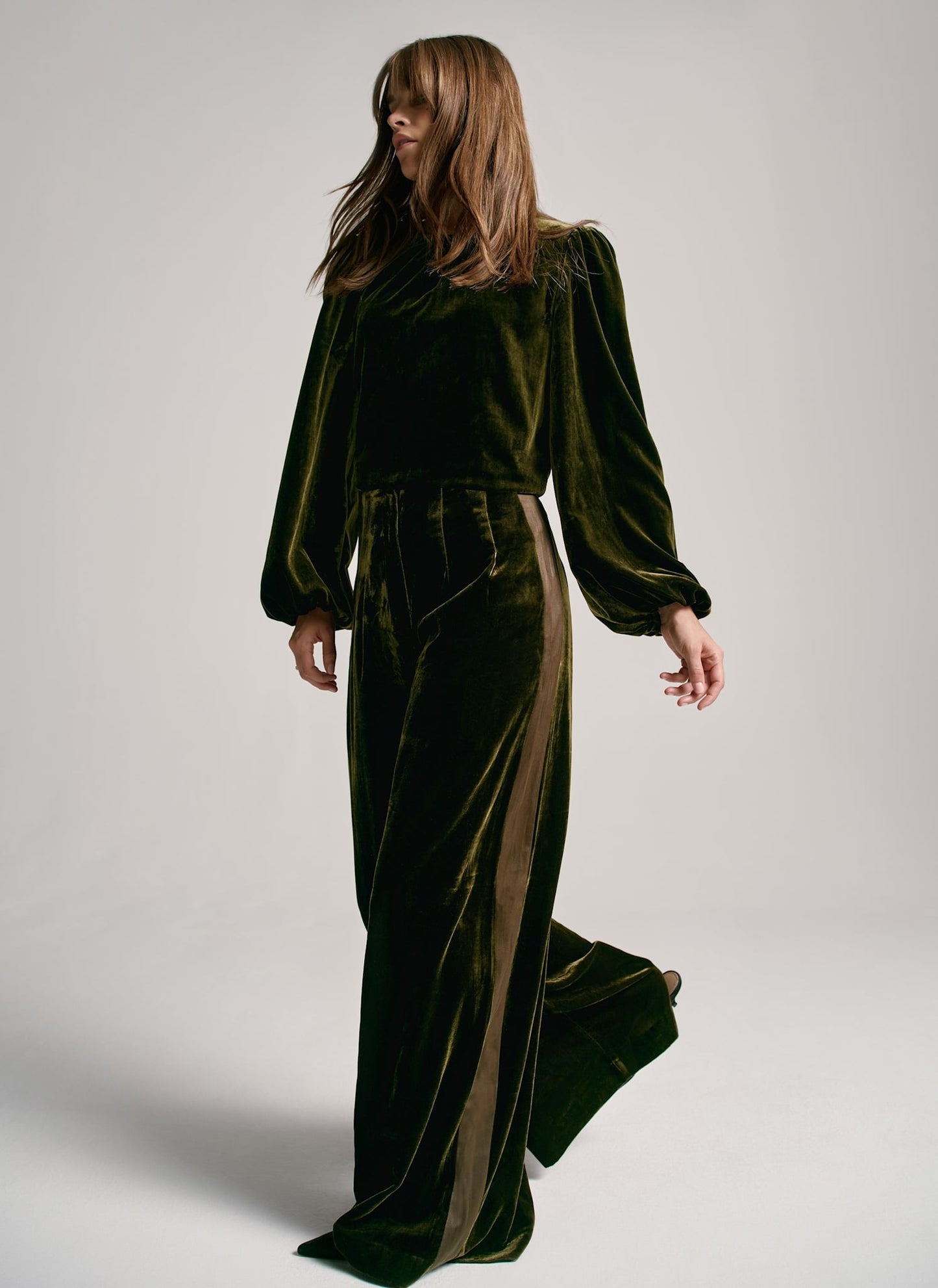Khaki Velvet Wide Trousers