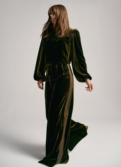Khaki Velvet Wide Trousers