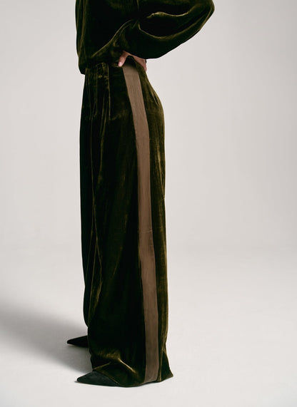 Khaki Velvet Wide Trousers