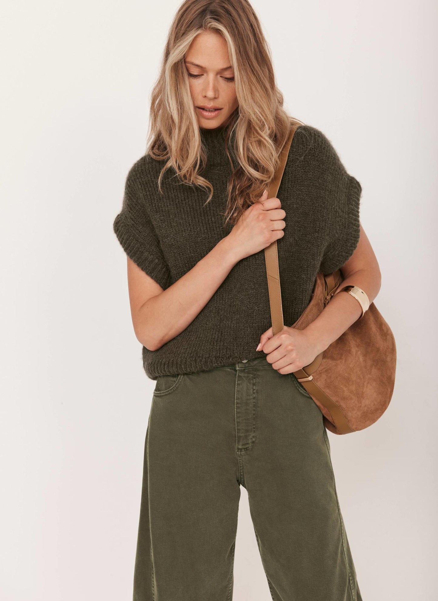Khaki Wool Blend Knit Top