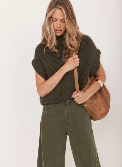Khaki Wool Blend Knit Top
