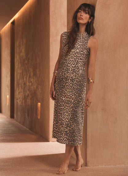 Leopard Print Denim Column Dress