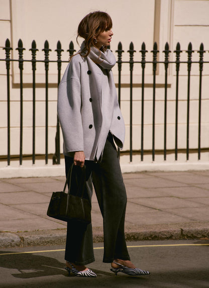 Light Grey Wool Blend Hand Finished Scarf Detail Coat