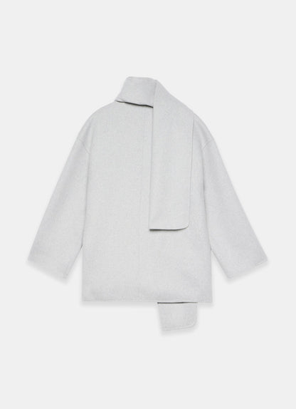 Light Grey Wool Blend Hand Finished Scarf Detail Coat