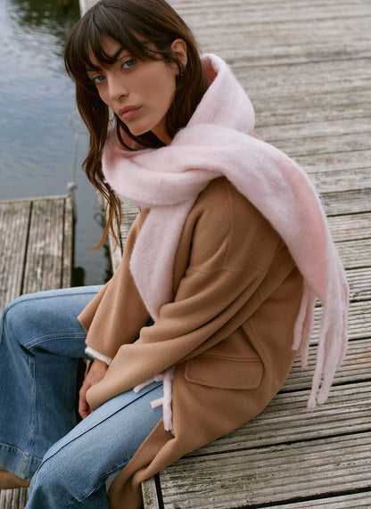 Pink Brushed Fringe Trim Scarf