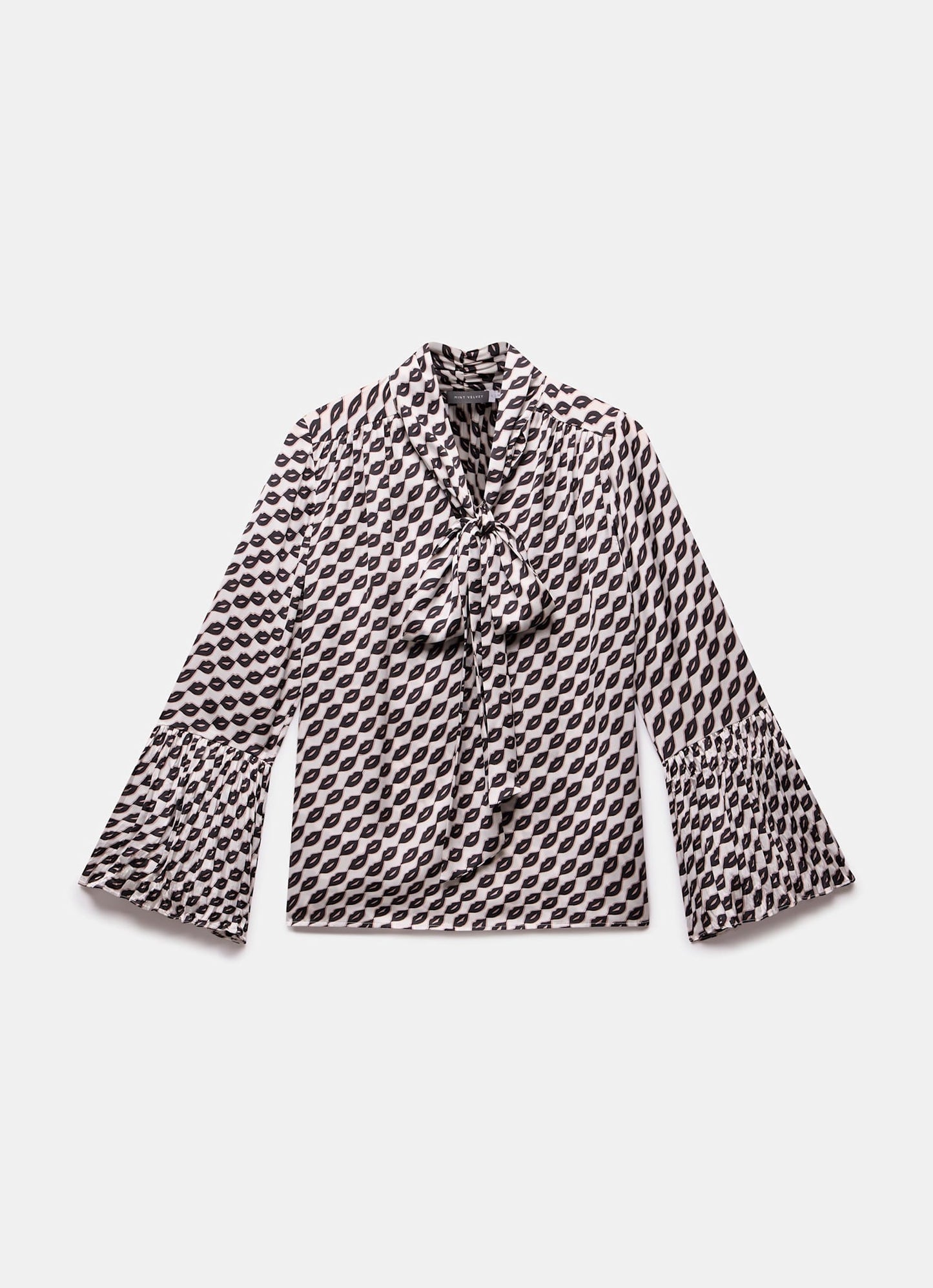 Black Lip Print Bow Blouse