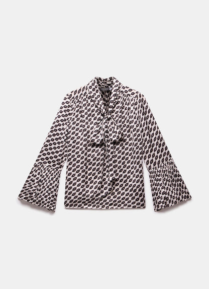 Black Lip Print Bow Blouse