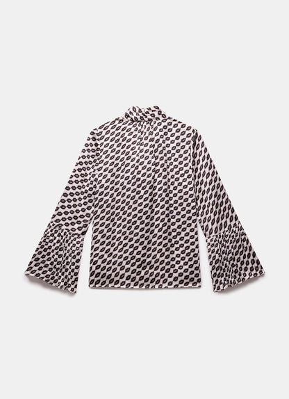 Black Lip Print Bow Blouse