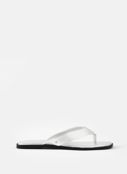 Lula Silver Leather Flip Flops