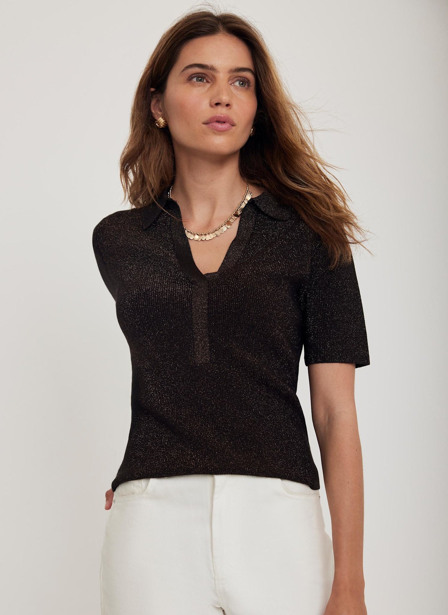 Brown Metallic Knit Top
