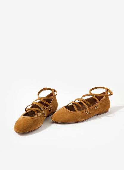 Lyra Neutral Suede Lace Up Ballet Pumps