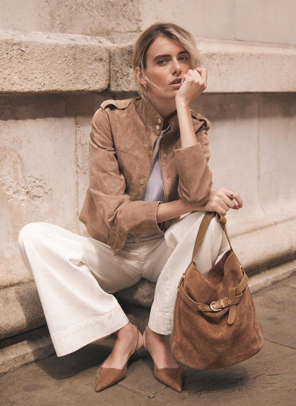 Maci Tan Suede Bucket Bag